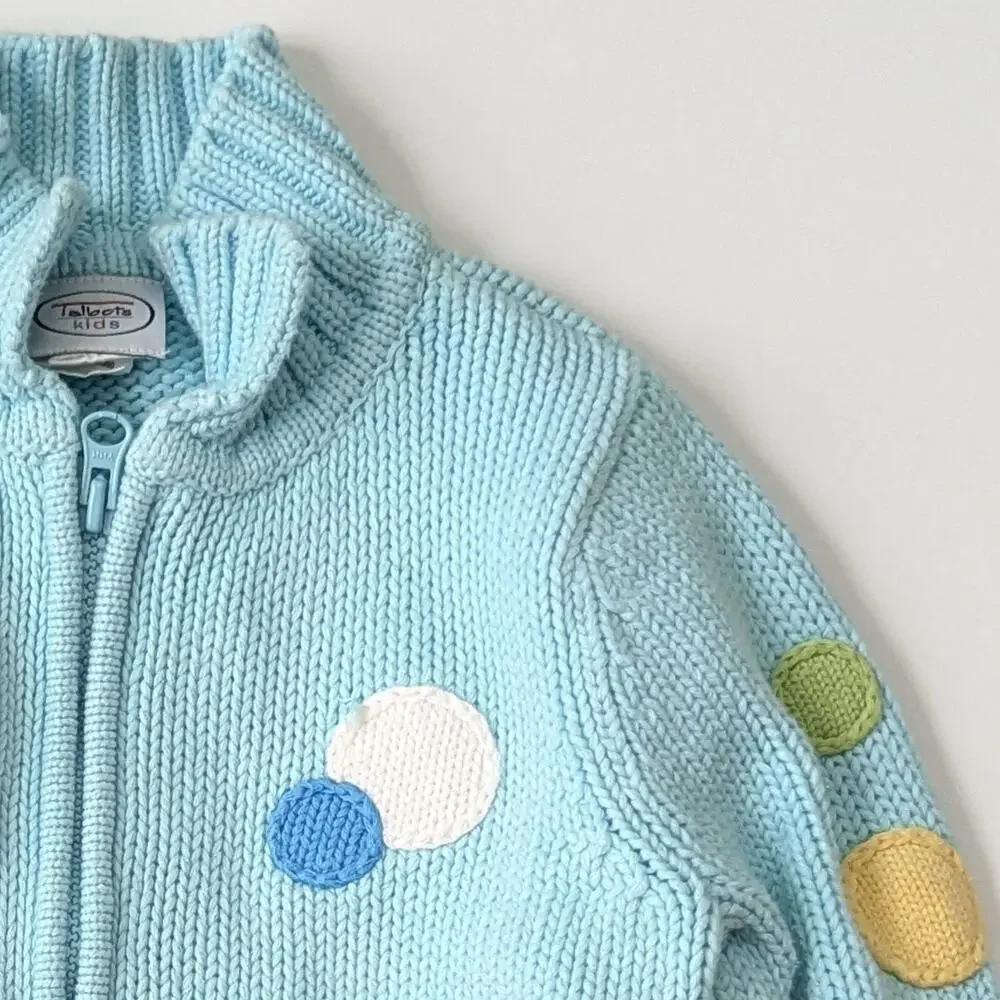 Talbots Kids Vintage 90s Girls Knit Cardigan | Size 6 | Turquoise Polka Dots
